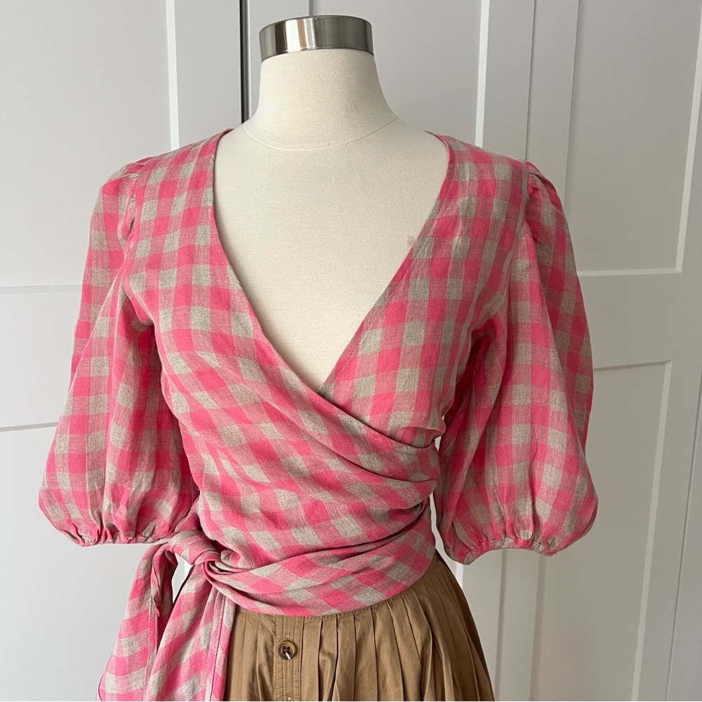 VICI Linen Wrap Gingham Top size Small